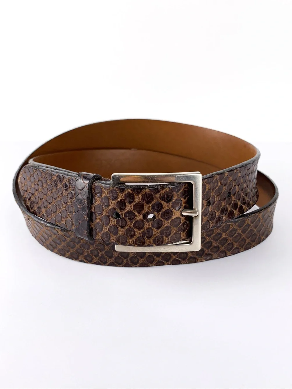 Genuine anaconda snakeskin belt by Trafalgar Luxe brown with brass buckle sz 42